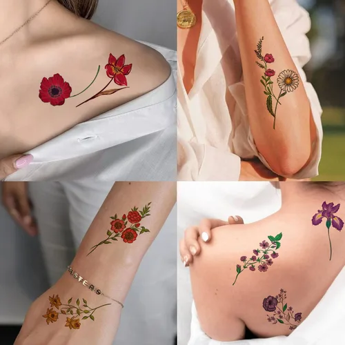 Vista 2 de Tazimi 12 hojas de tatuajes temporales – Acuarela Flor y Lavanda Girasol Violeta Rosa Tatuaje Pegatinas para Mujeres y Niños