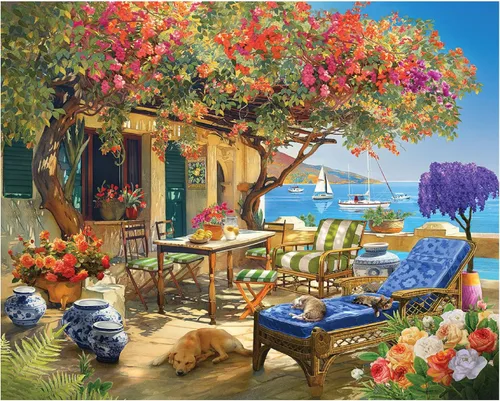 Vista 3 de White Mountain Rompecabezas de 1000 piezas con vista al mar y piezas grandes para adultos y familia, 24 x 30 pulgadas, paraíso costero
