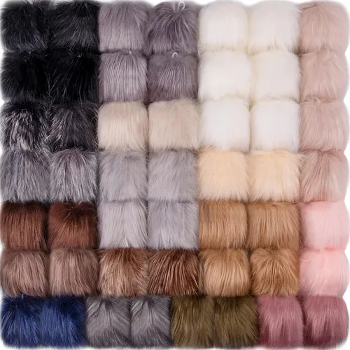 Vista 8 de SIQUK 50 pompones de piel sintética con lazo elástico, pompones de piel sintética de zorro para sombreros, zapatos, bufandas, guantes, bolsas