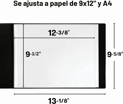Vista 6 de Dunwell - Libro de presentación Landscape 9x12, (Negro, Horizontal), Carpeta de 24 bolsillos con fundas de plástico, muestra 48 páginas de 9 x 12