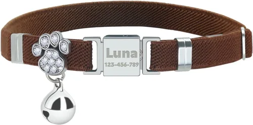 Vista 10 de Collares elásticos de seguridad personalizados para gatos con campana, collares elásticos personalizados con láser para niñas, niños, gatos
