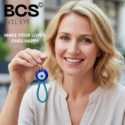 Vista 4 de BCS Evil Eye Keychain Bag Charm - Good Luck & Protection Amulet - Car Keyring Purse Accessories for Women