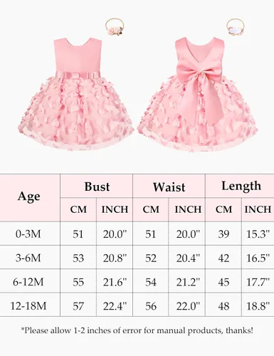 Vista 6 de Qaoerde Baby Flower Girl Dress with Headband,Bowknot V-Back Baby Girl Tutu Dresses for Wedding Birthday Party Holiday