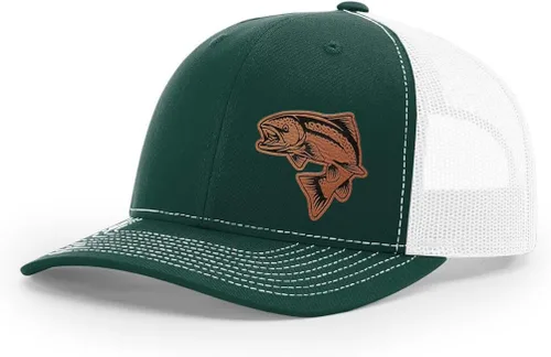Vista 6 de Sombrero de pesca de salmón con parche de cuero grabado láser Richardson 112 Snapback Trucker Cap