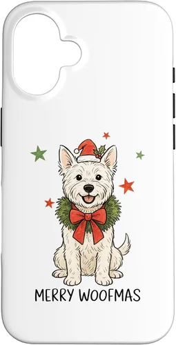 Vista 31 de Merry Woofmas White Terrier Dog Santa Hat Christmas Cute Dog Case for iPhone 15