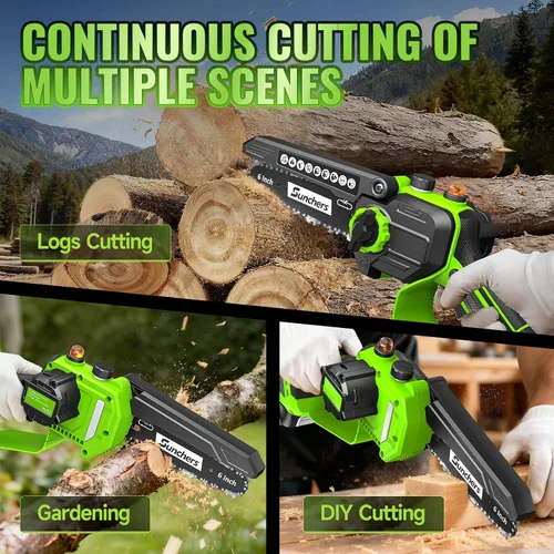Vista 5 de Mini Motosierra Inalámbrica de 6 Pulgadas, Motosierra Eléctrica con 2 Baterías, Motosierra de Mano Alimentada por Batería con Engrasador Automático