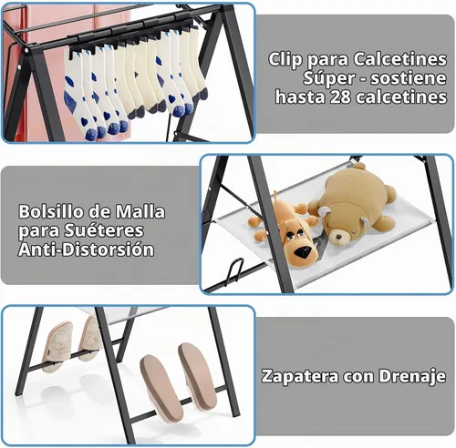 Vista 5 de APEXCHASER Perchero de Ropa Plegable, Perchero de Secado de Metal para Lavandería con Barras de Altura Ajustable, Perchero Ultra Delgado para Ropa