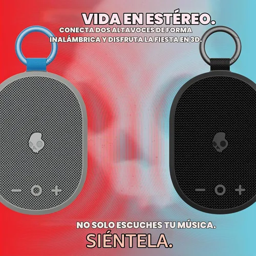 Vista 6 de Skullcandy Kilo - Altavoz Bluetooth inalámbrico - IPX7 Mini altavoz Bluetooth impermeable con batería de 24 horas, radiador pasivo de encendido Gris