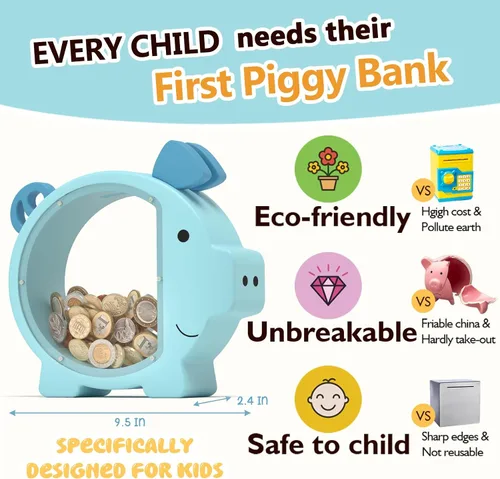 Vista 3 de Summidate Alcancía de madera para niños, niñas, niños y adultos, grandes facturas irrompibles, cambio de monedas, tarro de ahorro de dinero, regalo
