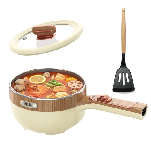 Vista 9 de Olla eléctrica, olla eléctrica portátil de 1.5 L, sartén multifuncional para sopa de filete de ramen con potencia ajustable para dormitorio, hogar