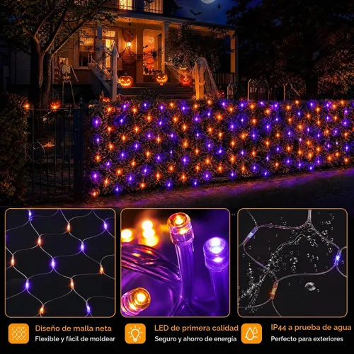Vista 6 de Dazzle Bright 200 luces LED de red de Halloween, 9.8 pies x 6.6 pies, luces de malla conectables de alambre transparente con 8 modos de iluminación