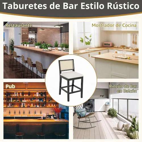 Vista 9 de Juego de 2 taburetes de bar de ratán, altura de mostrador de 26 pulgadas