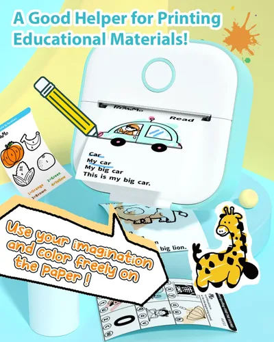 Vista 5 de Phomemo T02 - Juego de impresora con 3 rollos de impresora sin tinta de papel, mini impresora de calcomanías para impresora Bluetooth térmica