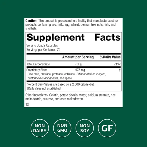 Vista 2 de Standard Process Lact-ENZ - Apoyo para la digestión enzimática - Sin gluten, sin lácteos y sin soya - Cuidado digestivo probiótico - 90 cápsulas