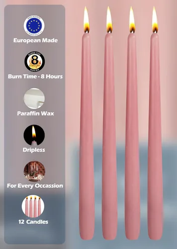 Vista 3 de Hyoola Paquete de 12 velas altas cónicas – 10 pulgadas, sin goteo, sin perfume, cera de parafina con mechas de algodón, 8 horas de tiempo