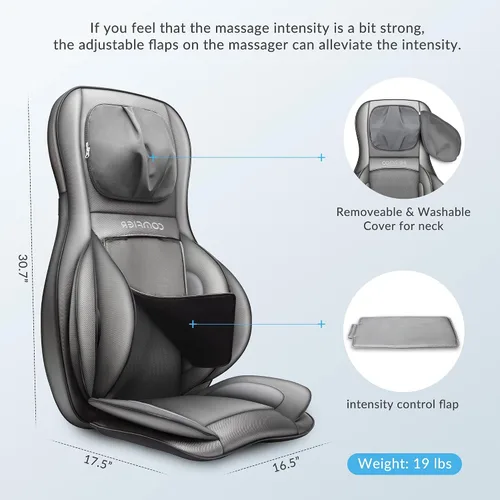 Vista 8 de COMFIER Silla masajeadora con calor, masajeador de espalda Shiatsu portátil con compresión y rodamiento, almohadilla para silla de masaje
