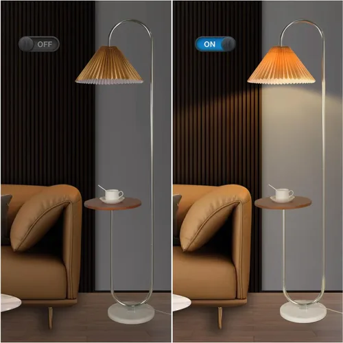 Vista 6 de beaysyty Lámpara de pie moderna y elegante con bandeja para oficina, cafetería, sala de estar, dormitorio, interruptor de pie y acabado cromado