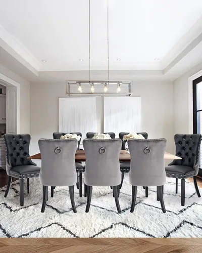Vista 98 de Juego de 2 sillas de comedor de terciopelo con patas de madera, color beige Mid Century Modern Dining Chairs,Upholstered Chairs with Nailhead