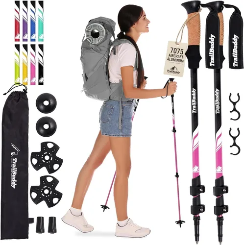 Vista 12 de TrailBuddy Trekking Poles – Lightweight 7075 Aluminum Hiking Poles for Women, Men & Seniors – Collapsible Walking Sticks for Travel, Trails & Balance