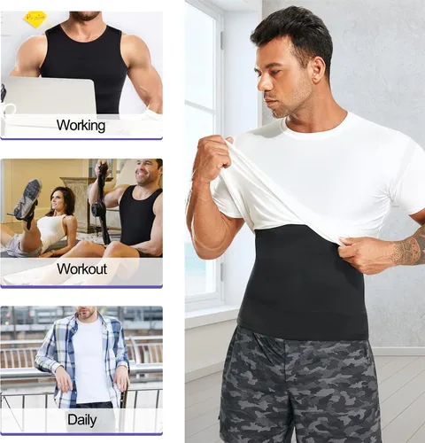 Vista 5 de Camiseta de compresión para hombre adelgaza y moldea el cuerpo - chaleco de entrenamiento camiseta de tirantes para marcar abdominales camisetas