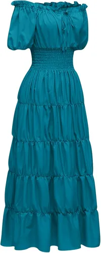 Vista 5 de Renaissance Costume Women 2023 Sexy Solid Color Short Sleeve Waist Layered Ruffles Shirt Dress Trendy Party Evening Dresses