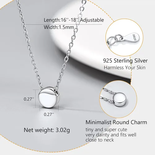 Vista 3 de PROSILVER Collar delicado de plata de ley 925 para mujer, corazón, cruz, redondo, estrella, luna, triángulovertical, 16 a 18 pulgadas ajustable