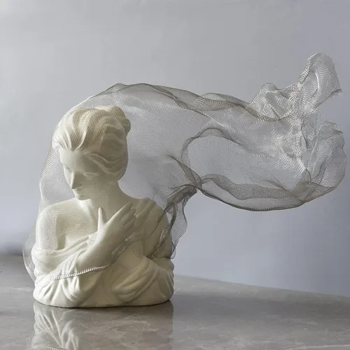 Vista 4 de Escultura de estatua china de feng shui, velo moderno, para niña, escultura de cerámica, decoración de dormitorio, sala de estar, lado, varios