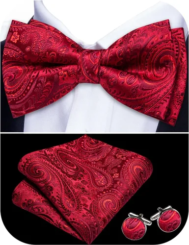 Vista 44 de Barry.Wang Pajarita de Rayas Paisley para Hombre de Seda Preatada Pañuelo de Bolsillo Gemelos Juego Formal Boda Fiesta Graduación