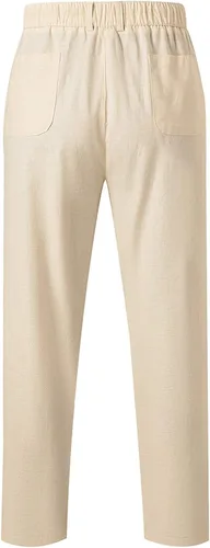 Vista 9 de JMIERR Pantalones casuales de lino para hombre, ajuste holgado, piernas rectas, cintura elástica, pantalones de verano, playa, yoga