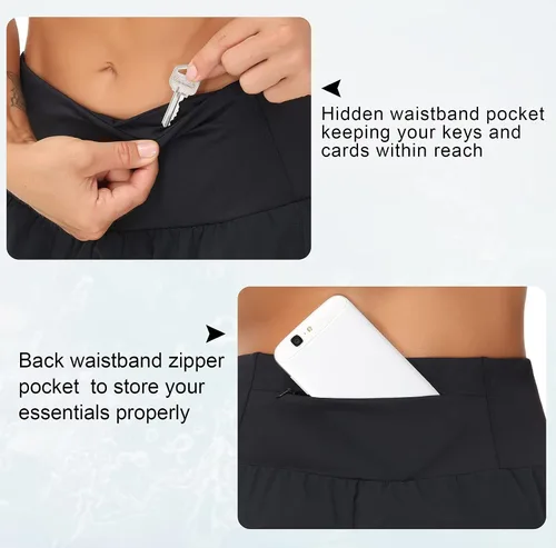 Vista 4 de THE GYM PEOPLE - Pantalones cortos de entrenamiento deportivos de cintura alta para mujer, de secado rápido, con forro de malla y bolsillos
