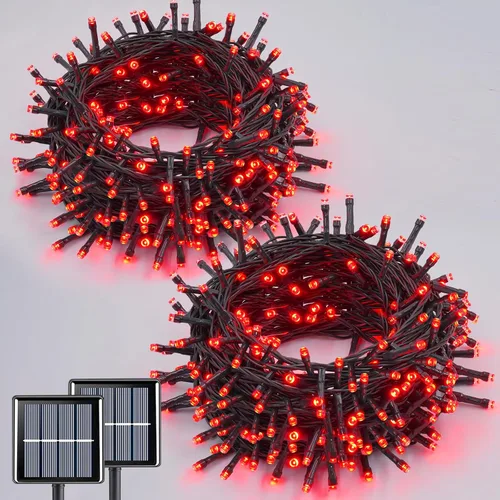Vista 15 de QITONG Paquete de 2 luces solares azules y blancas de Navidad, cada cadena de 200 luces LED solares de 66 pies para exteriores, impermeable, 8 modos