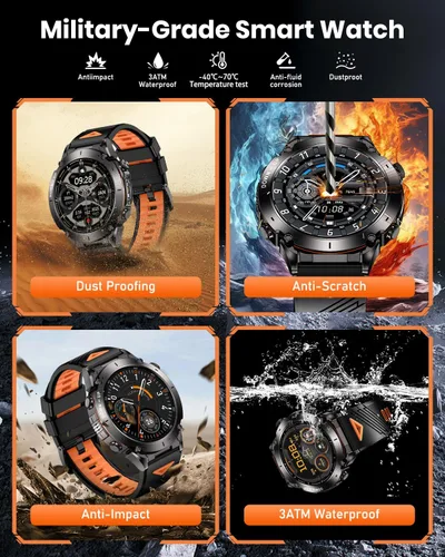 Vista 8 de GPS Military Smart Watch for Men with Bluetooth Call, 1.43" AMOLED Waterproof Smart Watch with Flashlight, 170+ Sport Mode, 730mAh Heart