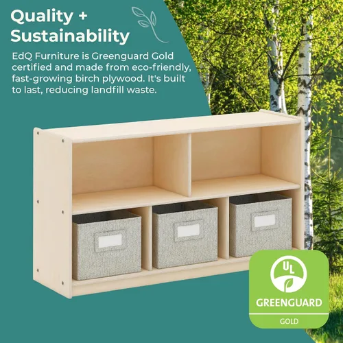 Vista 6 de Guidecraft EdQ - Almacenamiento de 5 compartimentos de 24 pulgadas, natural con 3 contenedores de tela: armario de almacenamiento de madera