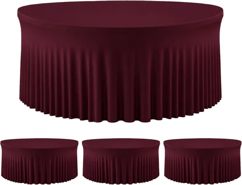 Vista 30 de Mantel redondo de 60 pulgadas en negro para mesas de 5 pies, funda de mesa ajustada de elastano con borde elástico y falda, lavable, sin arrugas