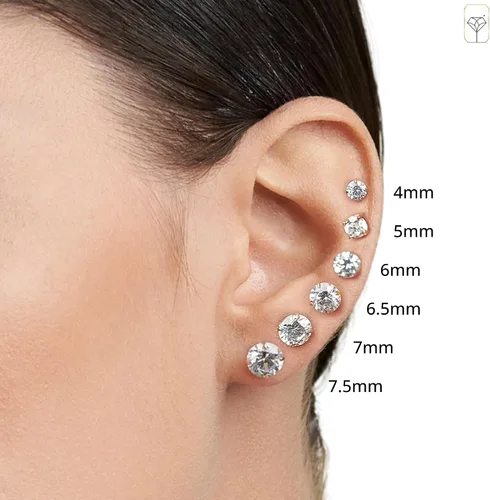 Vista 4 de Aretes solitarios redondos de circonita cúbica de oro de 14 quilates para mujeres y hombres Aretes de tuerca de circonita cúbica antideslustre