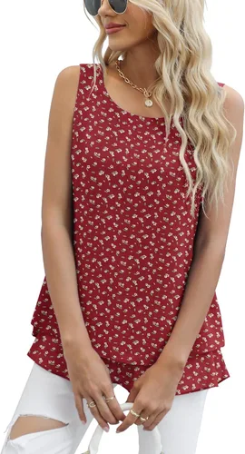 Vista 4 de Jouica - Camiseta de gasa sin mangas para mujer, blusa casual de doble capa estilo túnica