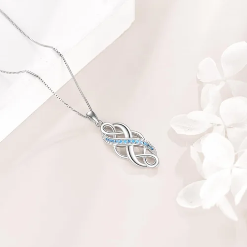 Vista 4 de YFN Collar con colgante de ópalo creado con nudo celta irlandés, collares negros de plata esterlina para mujeres y hombres de 18 pulgadas