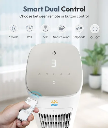 Vista 11 de Enfriador de aire evaporativo portátil, ventiladores de enfriamiento 3 en 1 que soplan aire frío con tanque de agua de 3 L, ventilador de torre