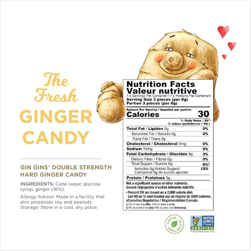 Vista 2 de GIN GINS - Caramelo duro de jengibre de doble fuerza por The Ginger People – Anti-náuseas y ayuda a la digestión, caramelo saludable envuelto