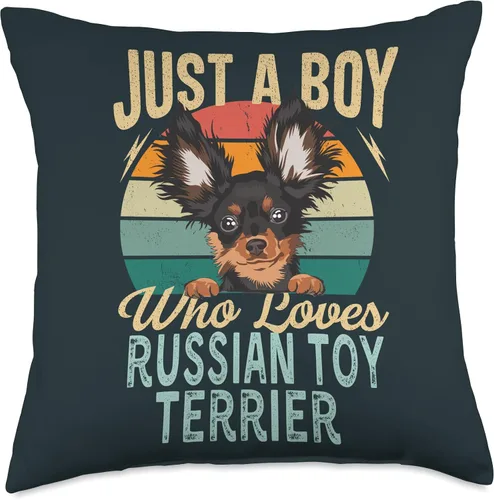 Vista 4 de Just A Boy Who Loves Toy Terrier Funny Retro Dog Owner Throw Pillow