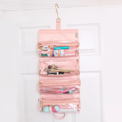 Vista 9 de Neceser de viaje colgante para mujer, bolsa de viaje plegable para mujer, 4 bolsas de viaje extraíbles XL aprobadas por la TSA para cosméticos