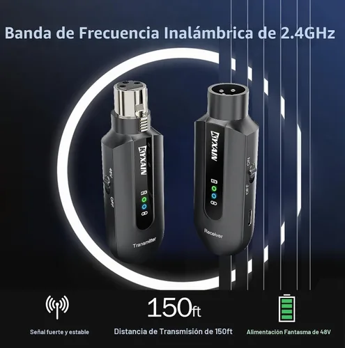 Vista 7 de Receptor transmisor de micrófono inalámbrico de 2.4 GHz, adaptador de micrófono inalámbrico, receptor transmisor XLR recargable para mezclador