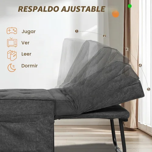 Vista 6 de Sofá Cama Convertible, Cama Otomana Plegable Multifunción 4 en 1 con Respaldo Ajustable, Moderna Silla Cama Extraíble para Sala de Estar Gris