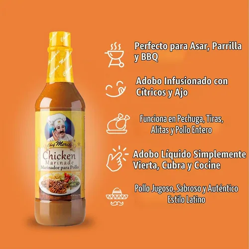 Vista 4 de Chef Merito Adobo de pollo, cítricos y ajo infundido, botella de 25 onzas Para asar y arroz, parrilla, barbacoa, hornear y saltear, adobo de aves