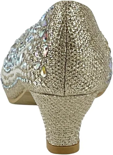 Vista 3 de Fifty Tops Tacones de gatito de moda para niñas, zapatos de vestir con diamantes de imitación brillantes para niños, sandalias de tacón bajo