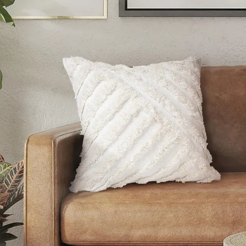 Vista 6 de AELS Fundas de almohada decorativas bohemias con textura de 18 x 18 pulgadas, moderna funda de almohada geométrica de mediados de siglo a rayas