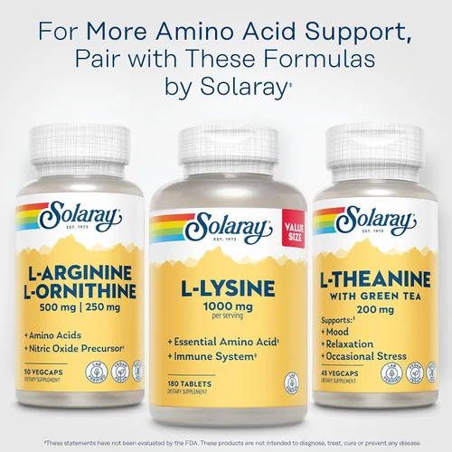 Vista 6 de SOLARAY L Arginine L Ornitina 750mg Suplemento de aminoácidos - Precursores del óxido nítrico - Aminoácidos no esenciales que apoyan el bienestar