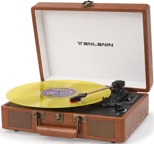 Vista 21 de Reproductor de discos de vinilo con altavoces integrados, tocadiscos de entrada Bluetooth de 3 velocidades, grabación y reproducción USB/TF