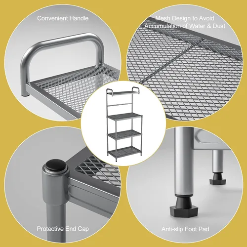 Vista 5 de MEDIMALL Estante para panaderos para cocina con almacenamiento, soporte de microondas de 4 niveles, estante de almacenamiento para carrito