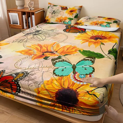Vista 15 de Nttopship Sábanas y fundas de almohada florales bohemias, sábana bajera ajustable de microfibra suave, bolsillos profundos, decoración